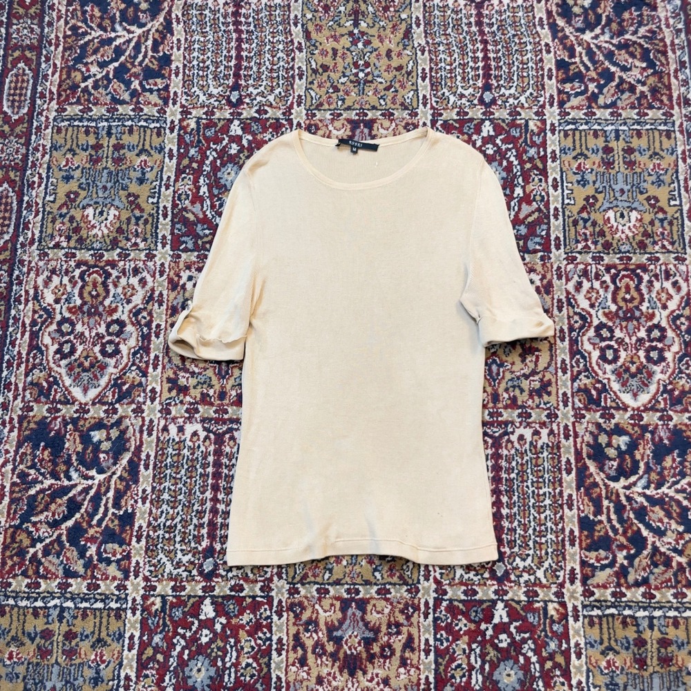 VTG 90s Gucci Beige Cotton Knit Short Sleeve Designer Top Italy M Soft Light
